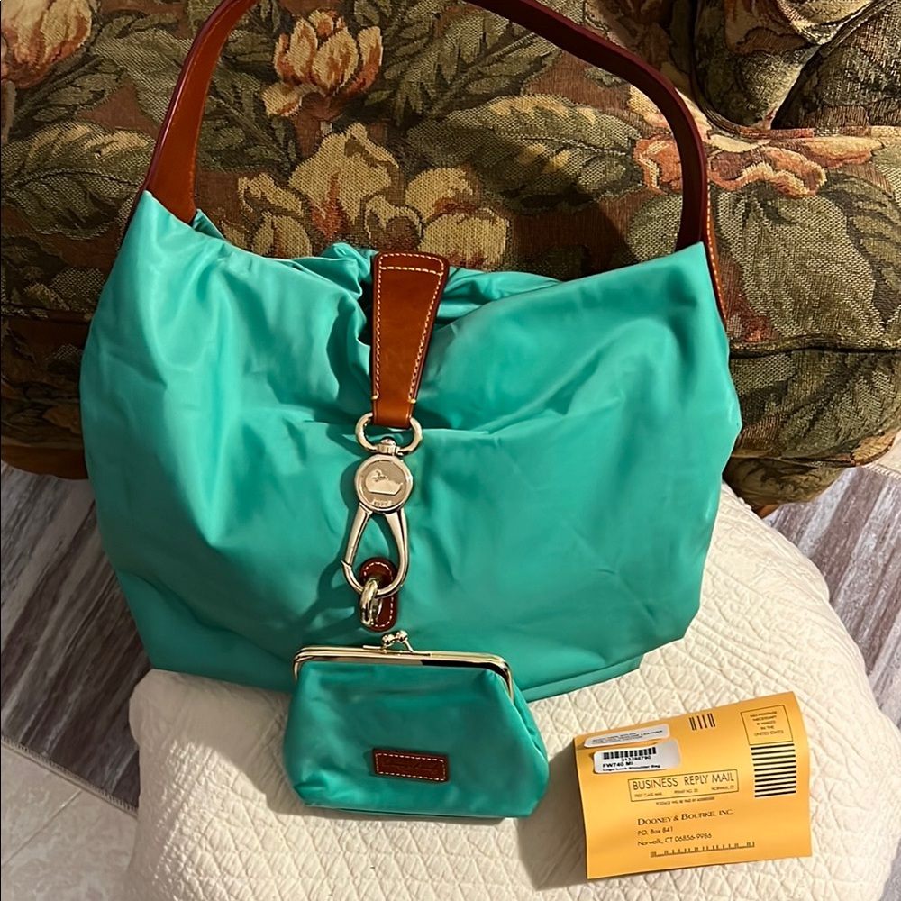 Dooney & Bourke Teal Logo Lock Shoulder Bag with Coin Purse